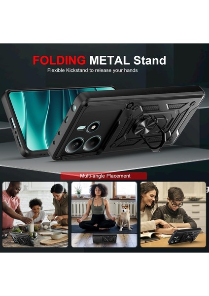 Xiaomi Redmi Note 14 Kılıf Kamera Korumalı Sürgülü Yüzüklü Armor Military Tank Zırh Kızaklı Kapak indirimleri