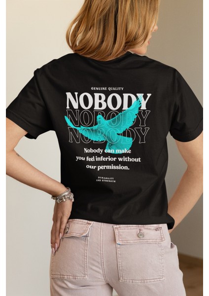 %100 Pamuk Kadın/erkek Nobody... Transfer Baskılı Yuvarlak Yaka Kısa Kol Tişört