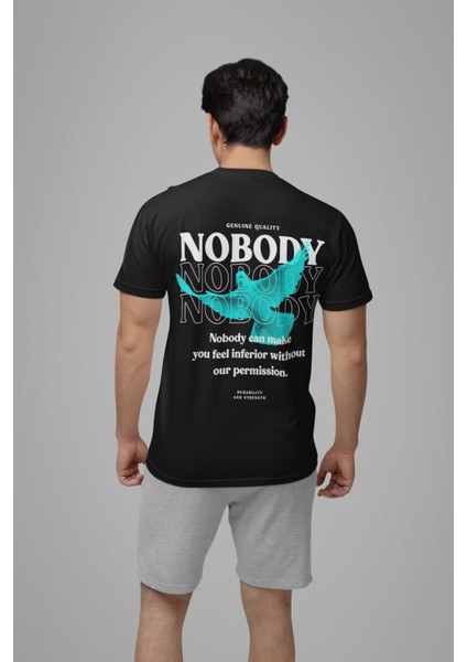 %100 Pamuk Kadın/erkek Nobody... Transfer Baskılı Yuvarlak Yaka Kısa Kol Tişört