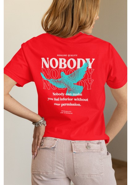 %100 Pamuk Kadın/erkek Nobody... Transfer Baskılı Yuvarlak Yaka Kısa Kol Tişört