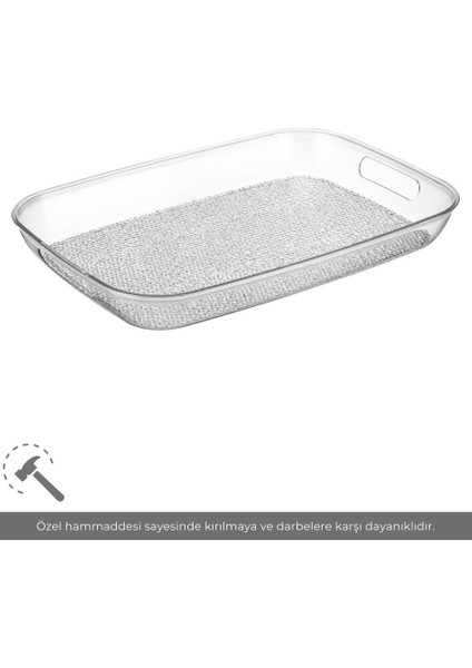 Sunum Tepsisi Kırılmaz Çay Tepsisi Bpa Free Servis Tepsisi Şeffaf 30X44 cm