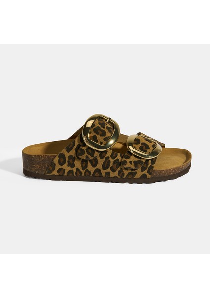 Leopar Kadın Toka Detaylı Süet Terlik