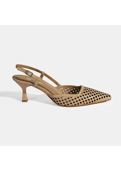 Ten Kadın Perforeli Slingback Deri Topuklu Ayakkabı