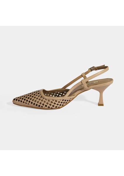 Ten Kadın Perforeli Slingback Deri Topuklu Ayakkabı modelleri