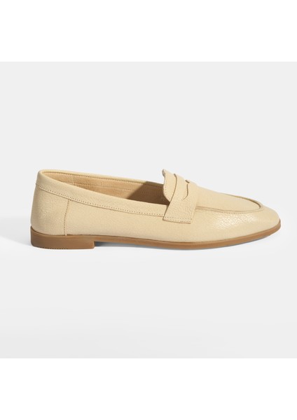 Kadın Bej Slip-On Deri Loafer