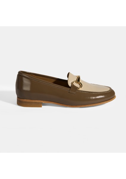 Koyu Gri Kadın Metal Aksesuarlı Slip-On Rugan Loafer