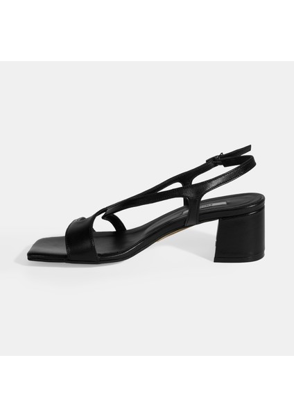 Siyah Kadın Toka Aksesuarlı Slingback Deri Topuklu Sandalet modelleri