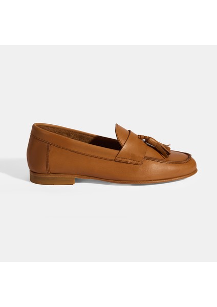 Taba Kadın Püskül Detaylı Slip-On Deri Loafer