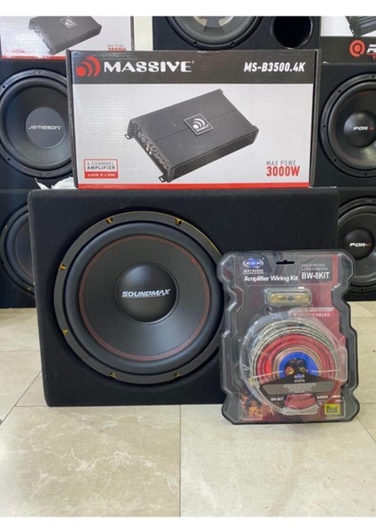 SX-FC12 30CM Paket 1500W 400RMS Massive 4kanallı Anfi 3000W 4X60RMS Plc Kablo