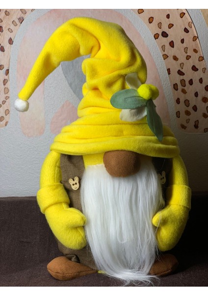 Sarı Peluş Sevimli Cüce Dekoratif Cüce Hediyelik 40 cm