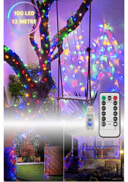 100 Ledli Usbli Kumandalı 8 Modlu Şerit LED Işık Parti Süsleme Organizasyon RGB Işık Renkli Siyah Kablolu indirimleri