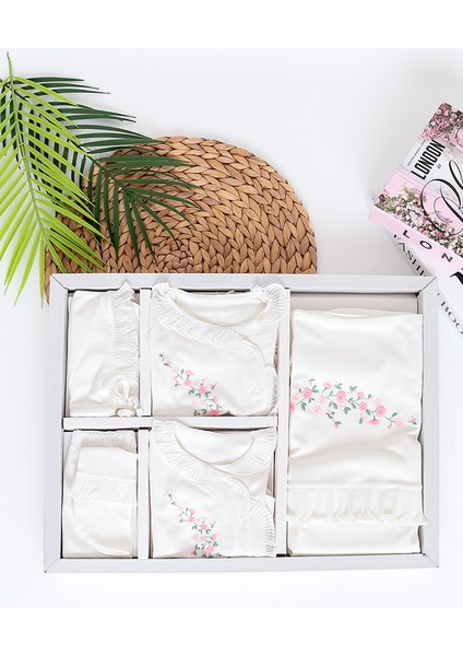 Kız Bebek Ekru Lüks Süslü Fistolu Çiçek Nakışlı Dantelli 10'lu Hastane Seti STL6470 fiyatları