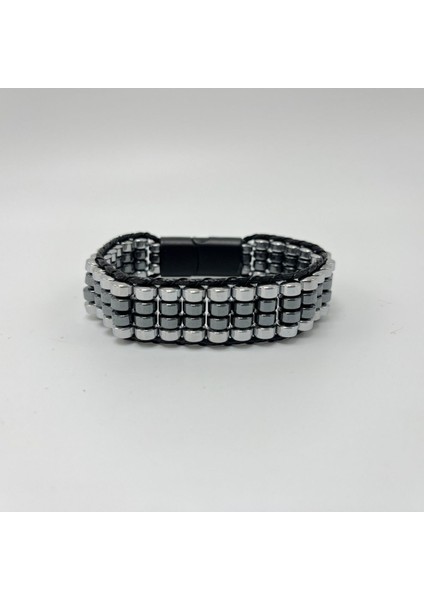 Sertifikalı Hematit Doğal Taş Tasarım Erkek Bileklik Gümüş ve Siyah Renk fiyatları
