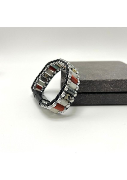 Sertifikalı Jasper Kan T. Ay T. Amazonit Hematit Silindir Kesim Kilitli Doğal Taş Erkek Bileklik fiyatları