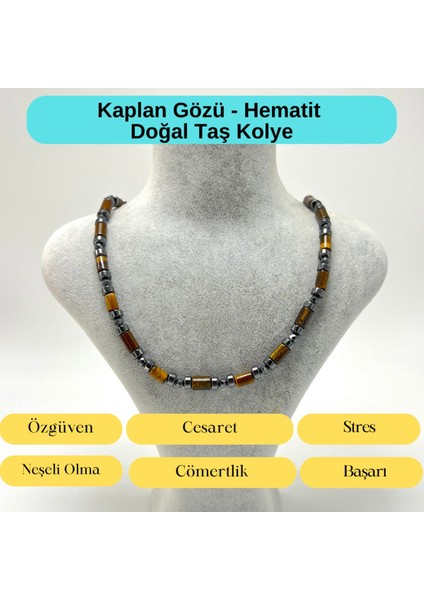 Sertifikalı Kaplan Gözü ve Hematit Makrome Doğal Taş Kolye 55 - 65 cm Ayarlanabilir Ölçü