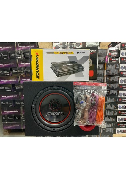 Reiss Audio RS-GH12 30 cm Subwoofer Bas 1400W + Soundmax SX-2700.4AB 3000W 4 Kanal Amfi Kablo Kabin