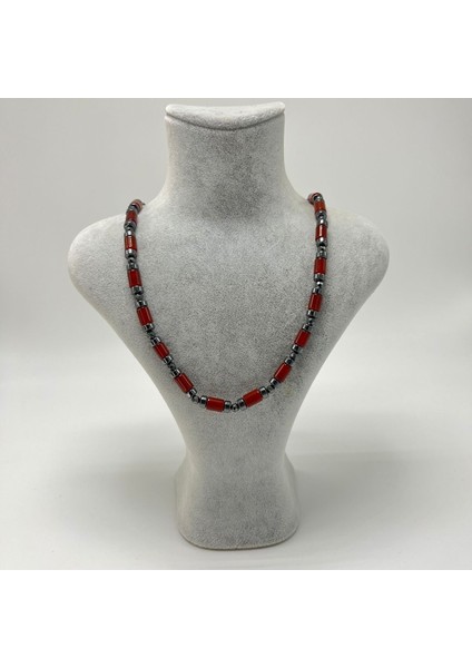 Sertifikalı Kırmızı Jasper ve Hematit Makrome Doğal Taş Kolye 55 - 65 cm Ayarlanabilir Ölçü fiyatları