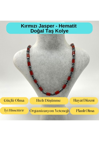 Sertifikalı Kırmızı Jasper ve Hematit Makrome Doğal Taş Kolye 55 - 65 cm Ayarlanabilir Ölçü indirimleri