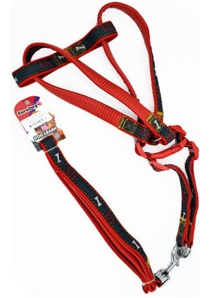 Euro Dog Köpek Uzatma Tasması ve Göğüs Tasması Takımı Kırmızı/siyah 25 mm 120 cm
