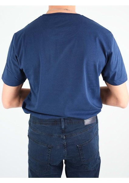 Sıfır Yaka Bisiklet Yaka Penye Likralı Lacivert Erkek Tshirt fiyatları