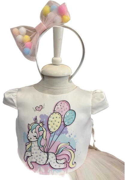 Kız Bebek Unicorn Ponponlu Taçlı Elbise modelleri