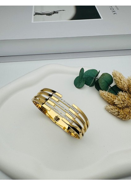 3 Lü Taşlı Çelik Kaburga (Gold) 1765-2