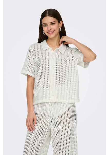 Onlfreya S/s Polo Cardıga Kırık Beyaz Kadın Kısa Kol T-Shirt