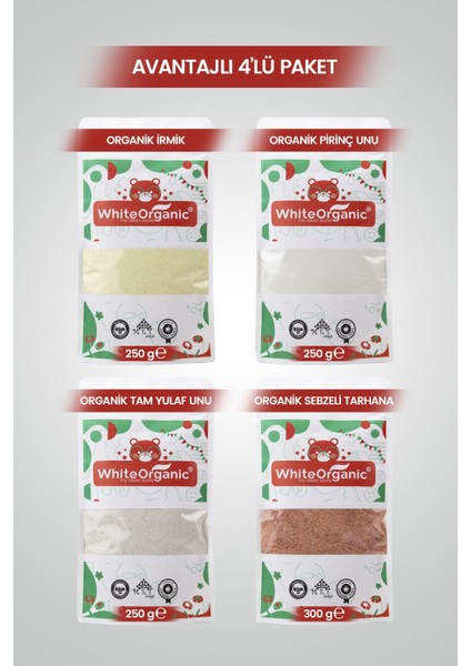 Organik Tarhana+Organik İrmik+Pirinç Unu+Tam Yulaf Unu Ek Gıda Hazırlık Seti Sertifikalı