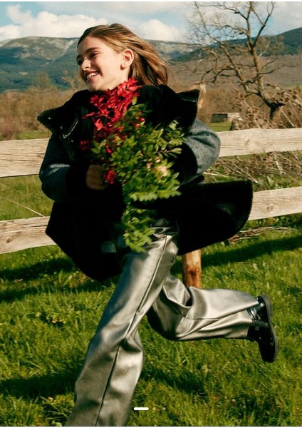 Kız Çocuk Deri Ispanyol Paça Pantolon Gri 7550