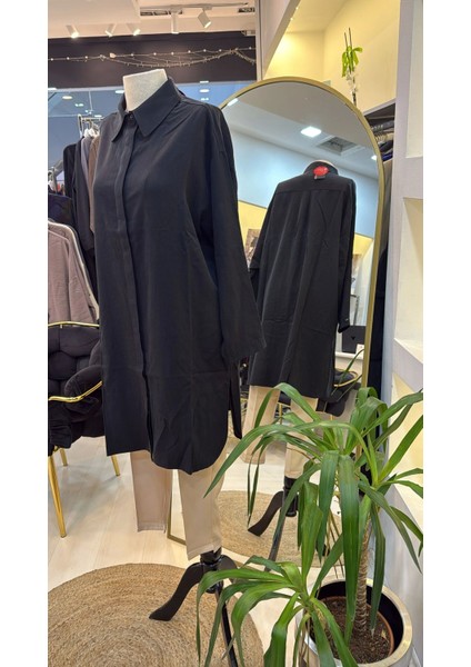 Invee 7094 Gizli Patlı Geniş Kesim Modal Gömlek Siyah fırsatları