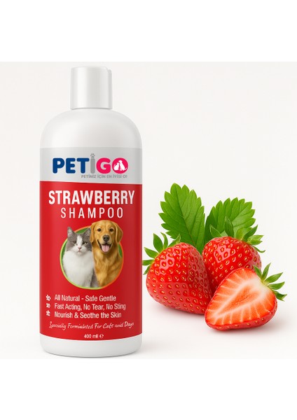 Bitkisel Çilek Özlü Şampuan 400 ml - Kedi ve Köpekler İçin Doğal ve Ferahlatıcı Bakım