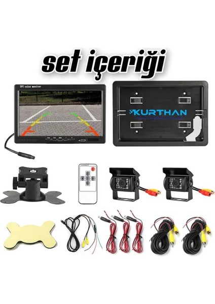 Tarımsal Araç Traktör Biçerdöver 7 Inç Monitör 2 Adet Kamera Sistemi 12 24 Volt Uyumlu ( Twogo )