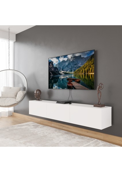 Karma 3 Kapaklı 180 cm Duvara Monte Tv Ünitesi - Beyaz