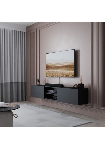 Vera 2 Kapaklı 180 cm Duvara Monte Tv Ünitesi - Siyah