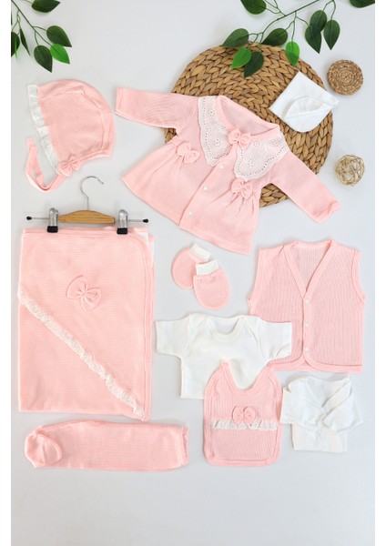 Kız Bebek Lüks Süslü Fistolu Çiçek Nakışlı Dantelli 10'lu Hastane Seti STL6951