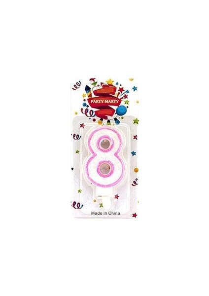 Party Simli Mum Rakam Pembe 8 - 2 Adet