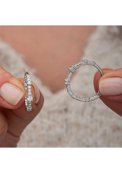 Samur Parti Parti Aksesuar & Kostüm Gümüş Zirkon Taşlı Halka Kadın Küpe