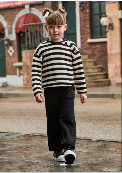 Kız Çocuk Çizgili Sweatshırt Pantolon Takım Siyah fırsatları