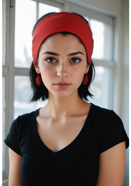 Kırmızı Geniş Bandana, Pamuklu, Saç Bandanası , Sporcu Bandana, Spor Saç Bandı Kadın Bandana Buff