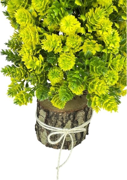 Yapay Çiçek Bonsai Ağacı Sarı Kozalaklı Kütük Saksıda Dekoratif Yapay Ağaç Bonzai 30*15 cm