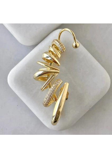 Kadın Çelik Çoklu Görünümlü Tek Küpe Gold (Tek Kulak Sağ)