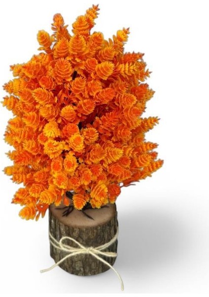 Yapay Çiçek Bonsai Ağacı Turuncu Kozalaklı Kütük Saksıda Dekoratif Yapay Ağaç Bonzai 30*15 cm