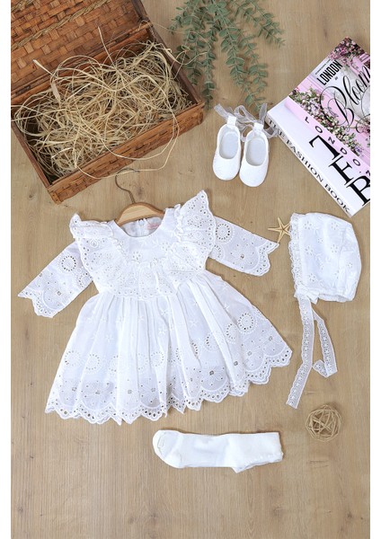 Kız Bebek Mevlüt Elbisesi Gelinlik Fransız Dantelli Mevlit Takımı Bebek Mevlütlük Seti STL6955