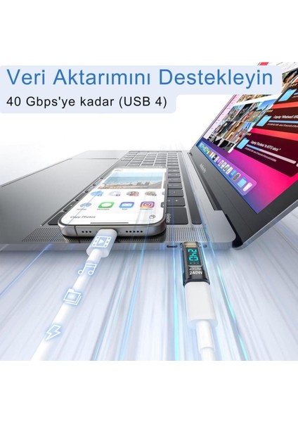 8k Hdmi, 40GPBS ve 240W Süper Hızlı Dişi Type C To Erkek Type C Şarj, Data ve HDMI Çevirici A