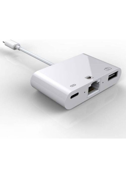 Polham Apple Ipad ve Iphone Için Internet, Şarj ve Kamera Dönüştürücü Kablosu, 3in1 RJ45 Adaptör