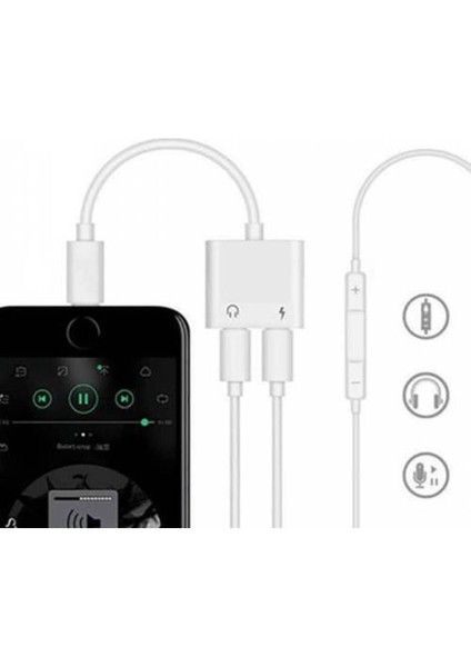 Iphone 11 Pro x Xs Xr 7 8 Plus Uyumlu Kulaklık ve Şarj Çevirici Dönüştürücü