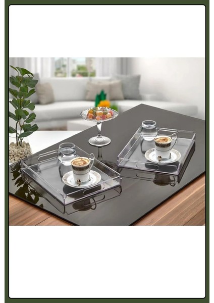 Şeffaf Pleksi Tepsi, Servis Sunum Tepsisi - Organizer Tepsi, 2 Adet, 26X19 cm fırsatları