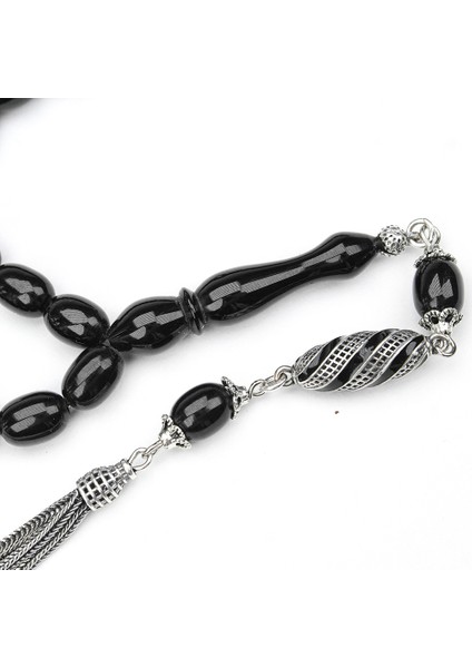 Oltu Taşı Beyzi Kesim Gümüş Püsküllü Oltu Taşı Tespih fiyatları