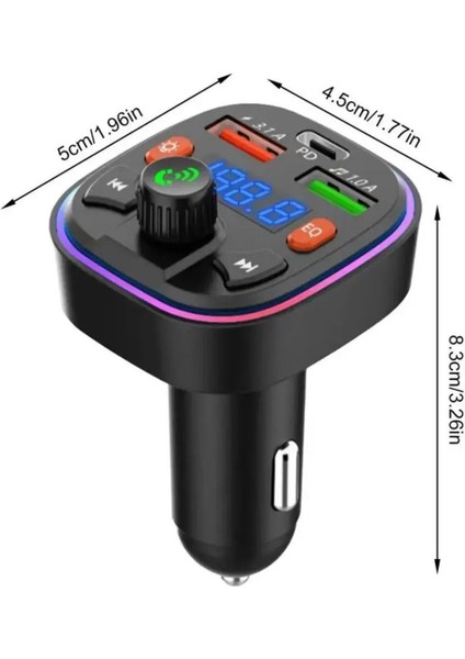 Bluetooth Araç Kiti Araç Fm Transmitter USB Type-C Sd Kart Mp3 Pd Flash Için Uygun Çakmaklık Girişl