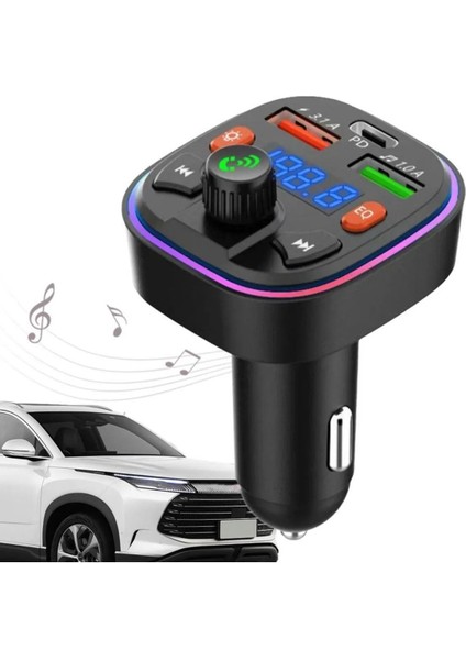 Bluetooth Araç Kiti Araç Fm Transmitter USB Type-C Sd Kart Mp3 Pd Flash Için Uygun Çakmaklık Girişl